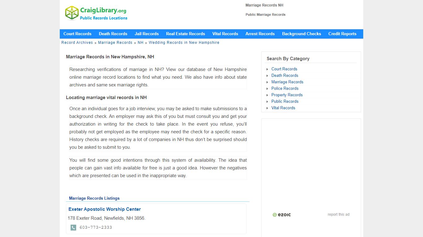 Marriage Records NH - Public Marriage Records